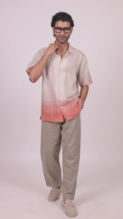 Grey Ombre Bandhani Cuban Collar Shirt