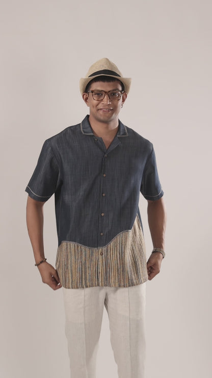 Dark Blue Denim Urban Patchwork Shirt