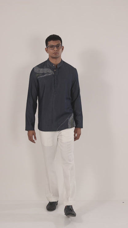 Kantha Blue Embroidered Kurta Shirt