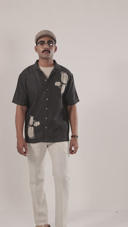 Black Denim Vintage Patchwork Shirt
