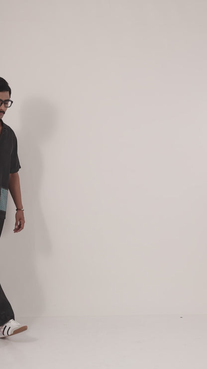 Black Denim Pocket Patchwork Shirt