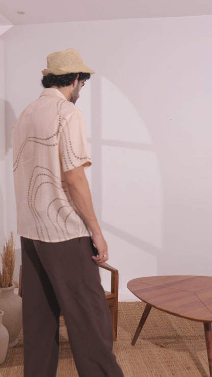 Beige Abstract Bandhani Cuban Collar Shirt