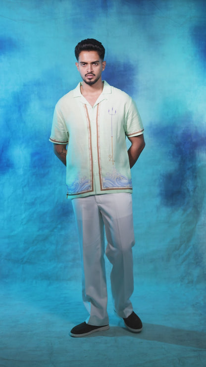 Green Pisces Cuban Collar Shirt