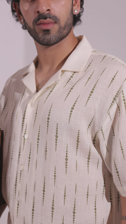 Ivory Ikat Cuban Collar Shirt