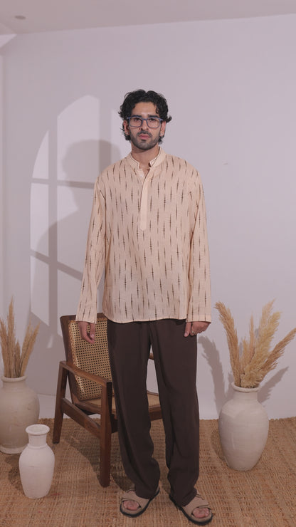Beige Ikat Kurta Shirt