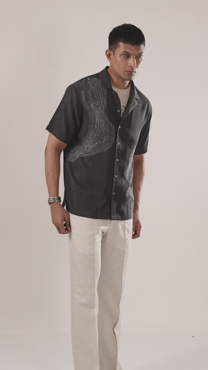 Kantha Black Embroidered Shirt