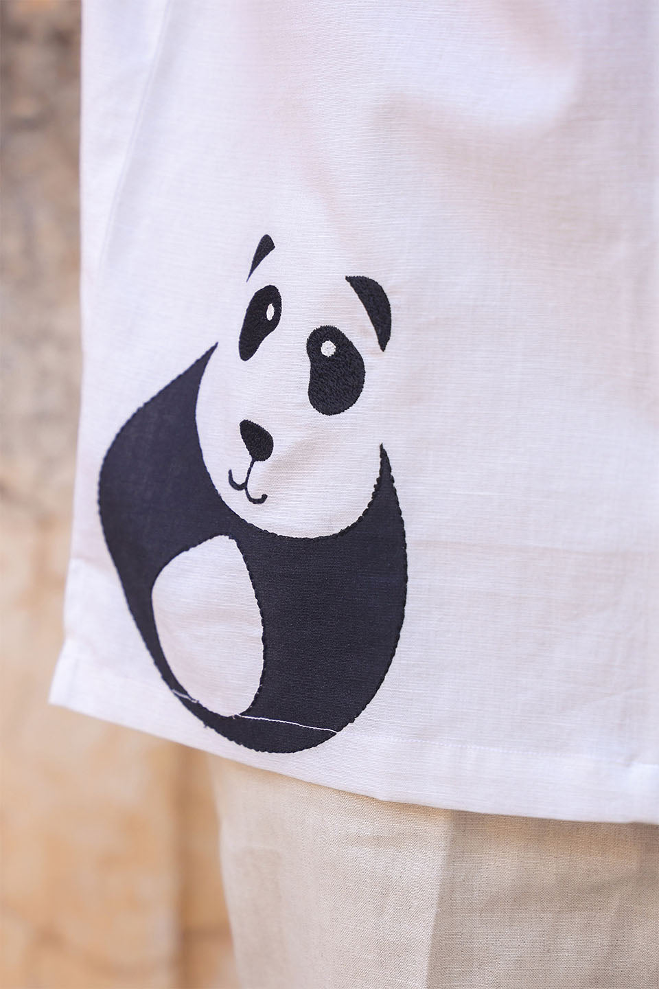 White Embroidered Cuban Collar Shirt Panda