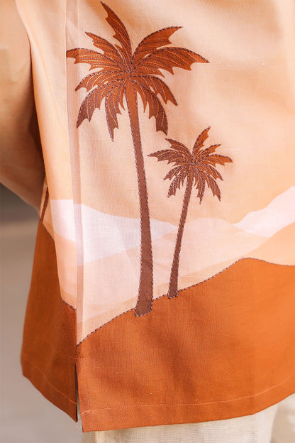 Mustard Embroidered Cuban Collar Shirt Camel