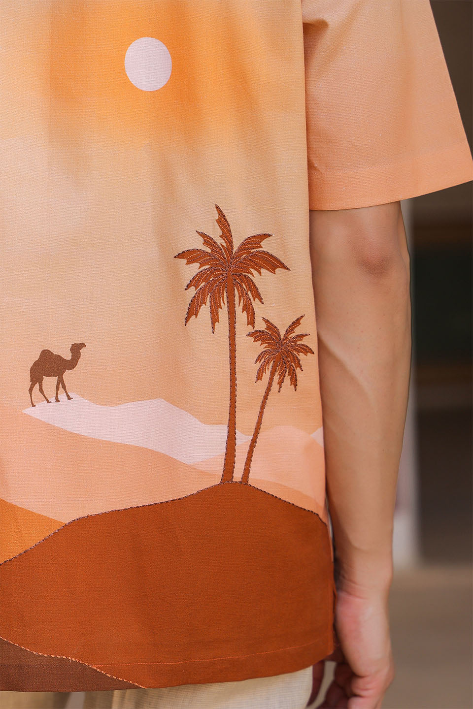 Mustard Embroidered Cuban Collar Shirt Camel