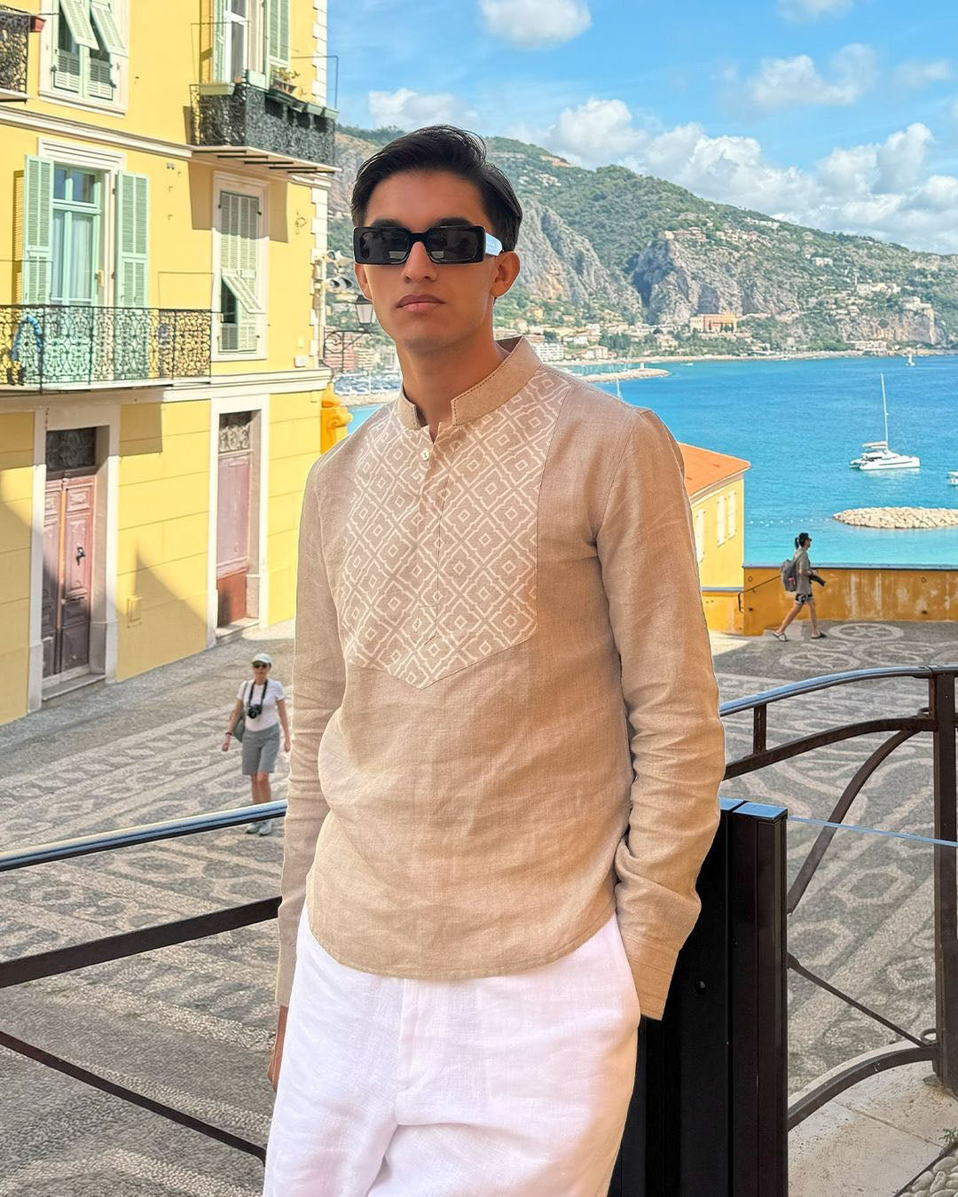 Full Sleeves Mandarin Collar Signature Kurta Shirt With Morrocan Yoke