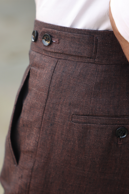 Brown Button Bottom Linen Pants