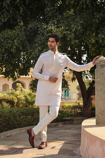 Cream Lucknowi Embroidered Kurta