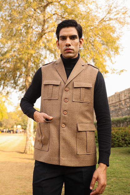 Beige Notch Lapel Merino Wool Half Jacket