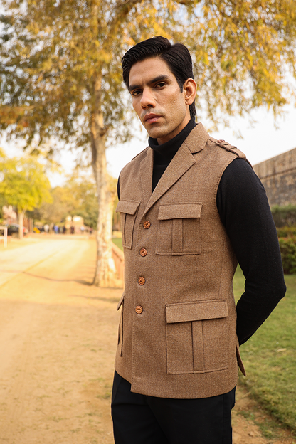 Beige Notch Lapel Merino Wool Half Jacket