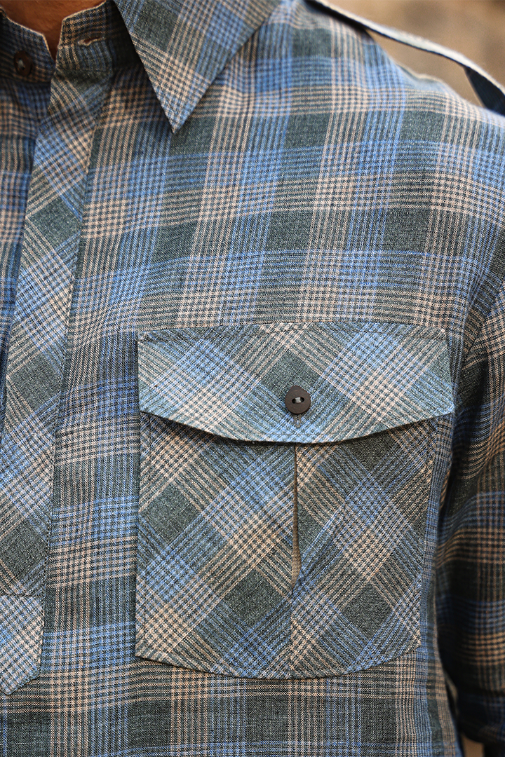 Blue Signature Contrast Checkered Kurta Shirt