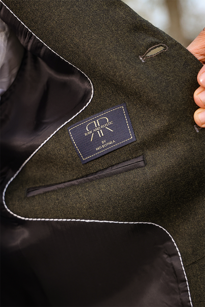 Olive Notch Lapel Merino Wool Half Jacket