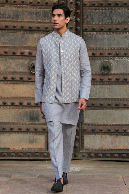 Grey Signature Reversible Moroccon Bandi & Kurta Set