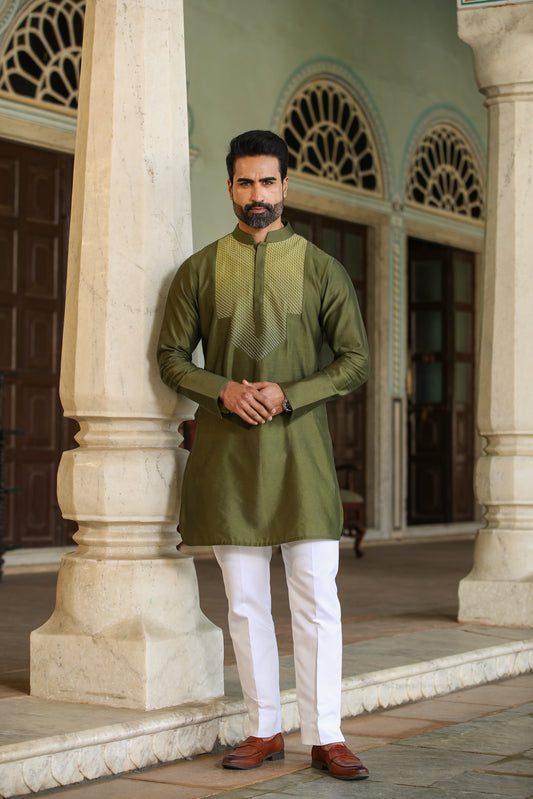 Green Cross Stitch Ombré Silk Kurta