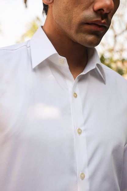 White Threadwork Collar Shirt