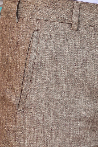 Brown Looped Slit Bottom Linen Pants