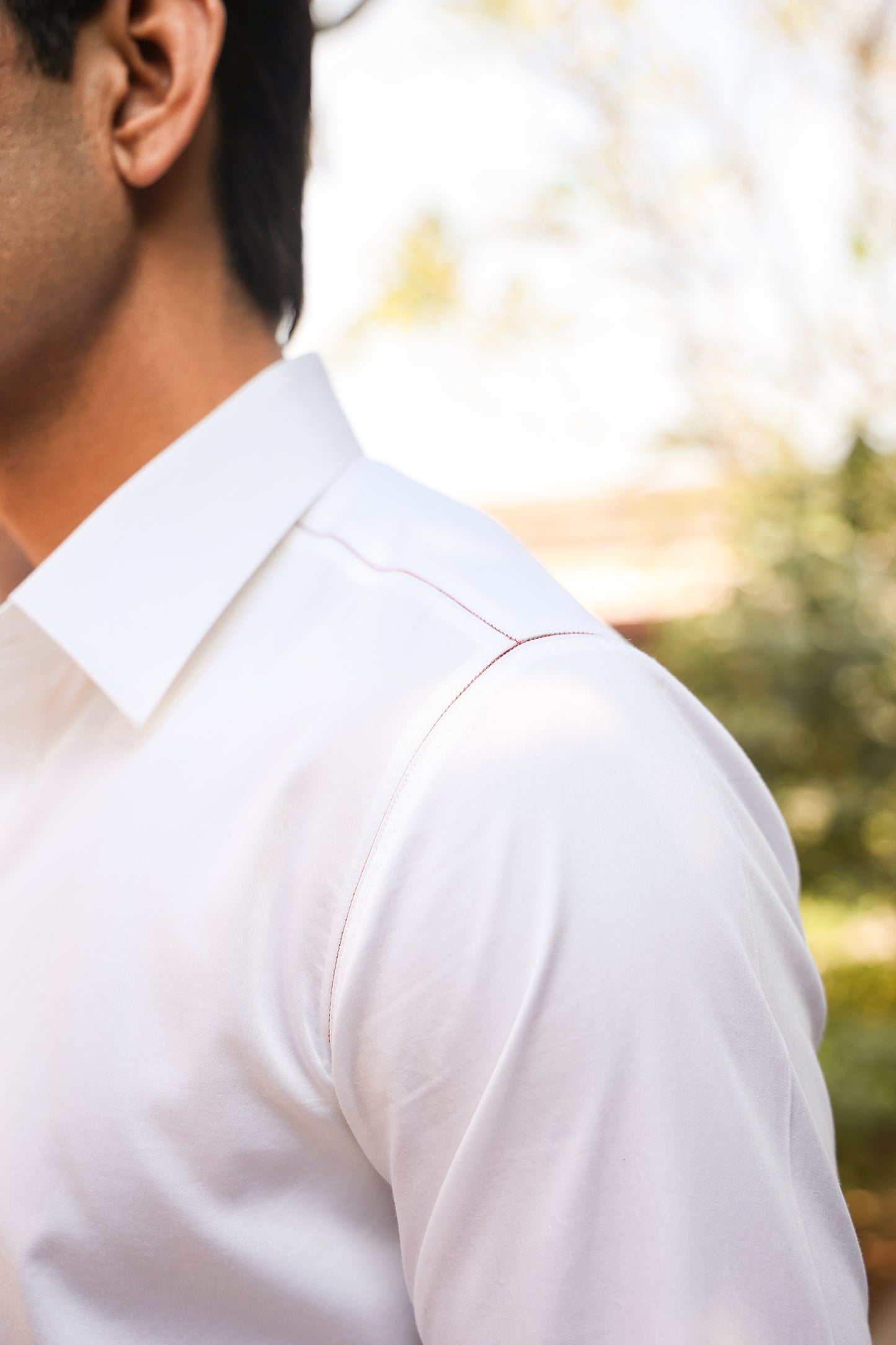 White Threadwork Collar Shirt