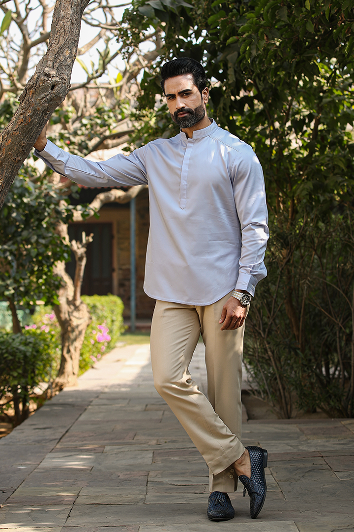 Blue Signature Corded Kurta Shirt