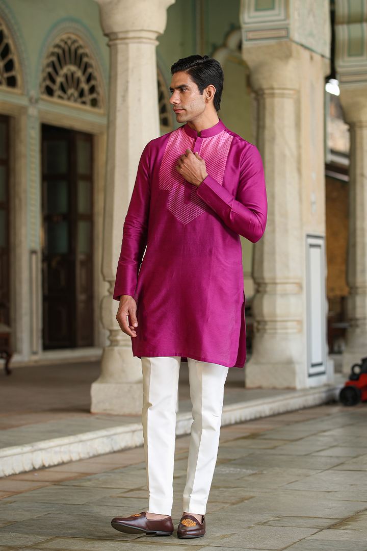 Pink Cross Stitch Ombré Silk Kurta