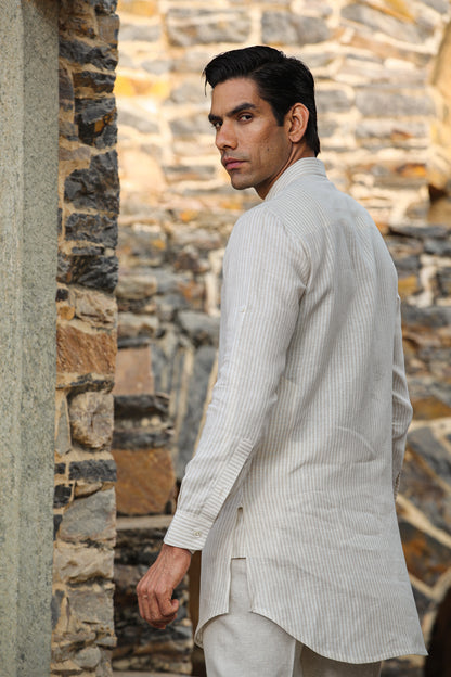 Cream Signature Reversible Striped Bandi & Kurta Set
