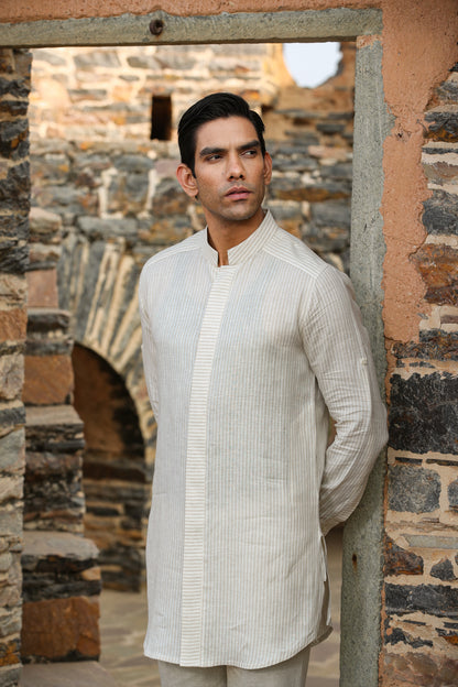 Cream Signature Reversible Striped Bandi & Kurta Set