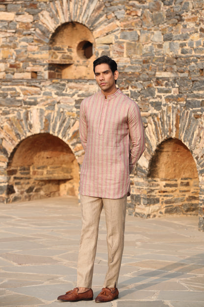 Red Checkered Bandi & Striped Kurta Set