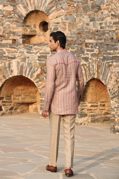 Red Checkered Bandi & Striped Kurta Set