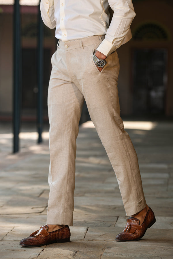 Beige Looped Button Bottom Linen Pants – Rawandrustic